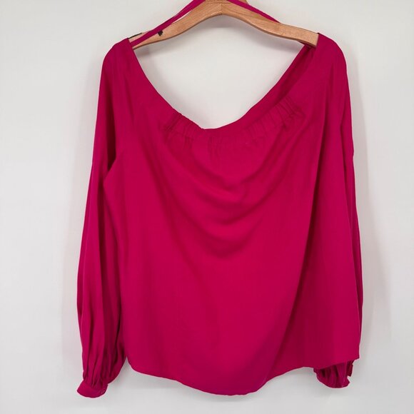 Anthropologie Floreat Hot Pink Mazza Off The Shoulder blouse size 12 top womens - Picture 11 of 12